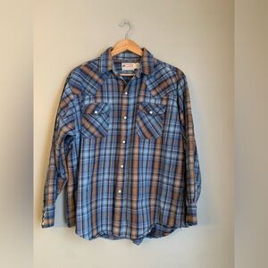 Vtg 70s Buffalo Bill Western Flannel Cowboy Shirt Pearl Snap Buttons Heavy XL